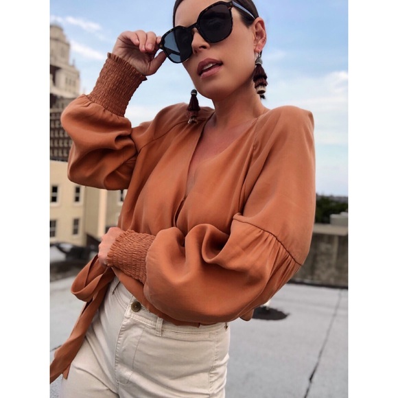 Tops - Anna Rust Puff Sleeve Wrap Top